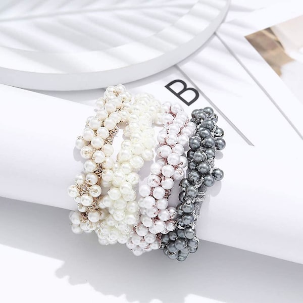 Hår Scrunchie Perle Elastisk Hårstrik Tilbehør For Kvinner Og Jenter Pakke Med 4