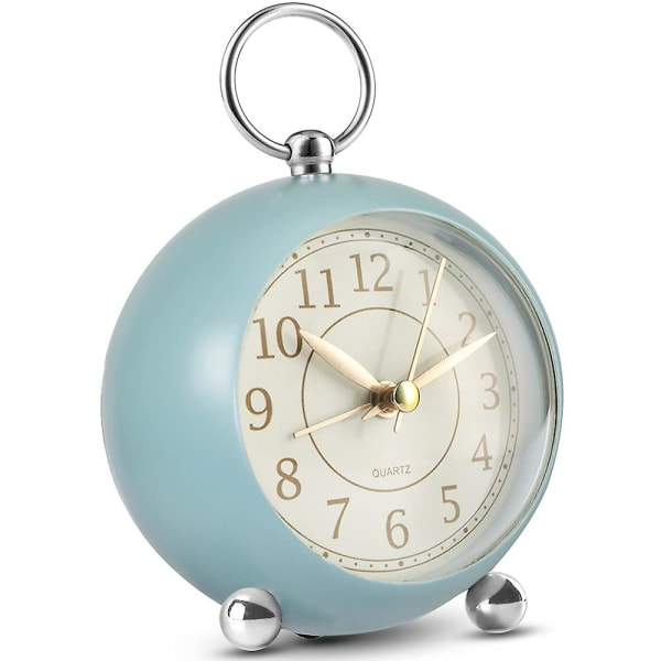 Stille nattbordsklokker batteridrevet ikke-tikkende skrivebordsklokke analog alarmklokke soverom retro alarmklokke Blue