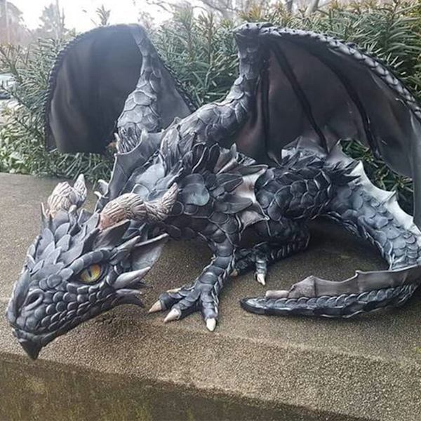Stor hukad drake gotisk drake Halloween dekorativa hartshantverks prydnader