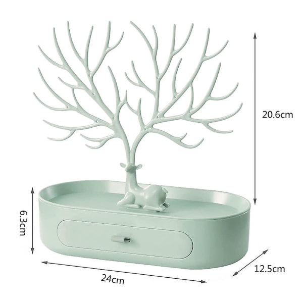 Hjortesmykkerstativ, Halskjedeoppbevaring, Smykkeholder med skuffer, Ørepyntstativ, Armbåndstativ, Smykketre Green
