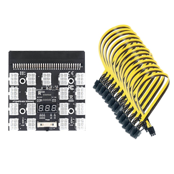 Breakout Board 17 Port 6Pin LED Display Power Module Server Card 6Pin til 8Pin Kabel til 1200W 750W PSU GPU BTC Mining