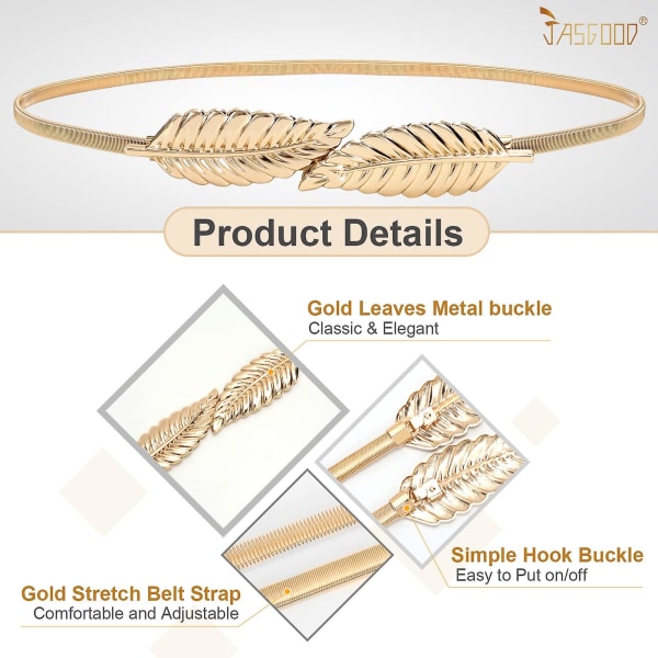 Kvinder Skinny Metal talje bælte guld linning elastisk metal kæde blad talje bælte til kjole Gold