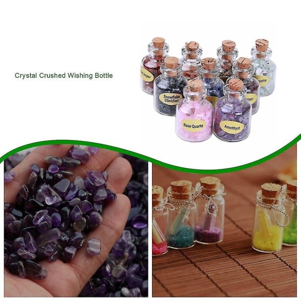 9pc Mini Glass Wishing Bottles Natural Chip Stones Healing Crystal Decoration Lucky Drifting Bottle Birthday Gifts For Friends