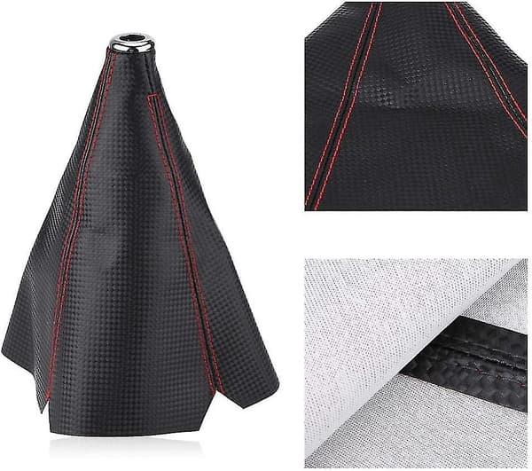 Universal Carbon Fiber Yle PU Læder Gearskifte Støvkappe, Rød