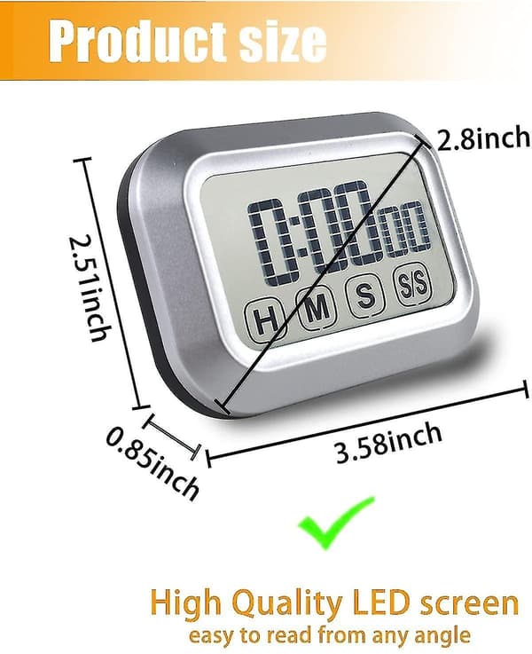 Digitalt køkkentimer Touch Screen madlavning, magnetisk nedtællingstimer, høj lydstyrke, stort LED-display