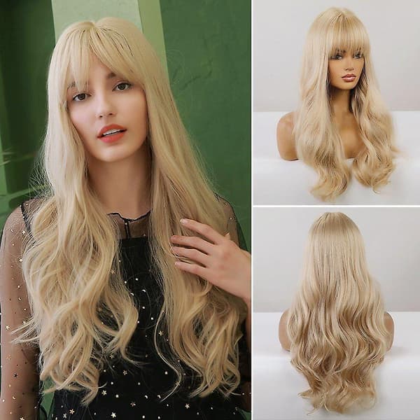 Lang blond krøllete parykk