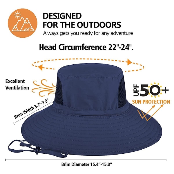Unisex bredskygget hat, Upf 50+ vandtæt solbeskyttelse, sommer UV-beskyttelse Boonie Hat Dark Blue
