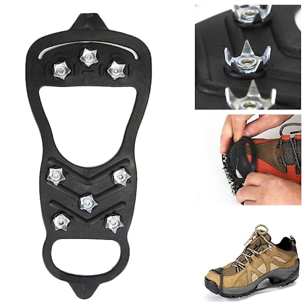 1 par 8-tandet Anti-skid Ice Gripper Spike Vinter Klatring Anti-slip Sne Spikes Greb Klamper Over Sko Dækker Crampon M