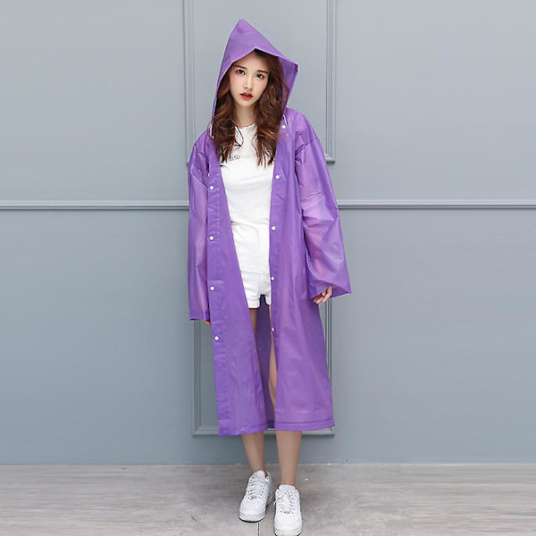 Återanvändbara regnponchos med huvor och ärmar Lätt regnkläder Purple