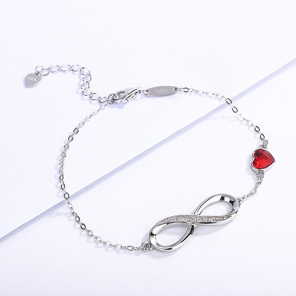 Infinity Hjärtformad Symbol Charm Länk Armband för Kvinnor 925 Sterling Silver Rostfritt Stål Justerbar Jubileum Smycken Födelsedagspresenter till Kvinnor Fru G