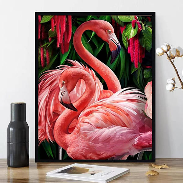 5D Diamantmålningssats, Diamantkonstsats för vuxna, Full Rund Diamant Flamingo DIY Målning