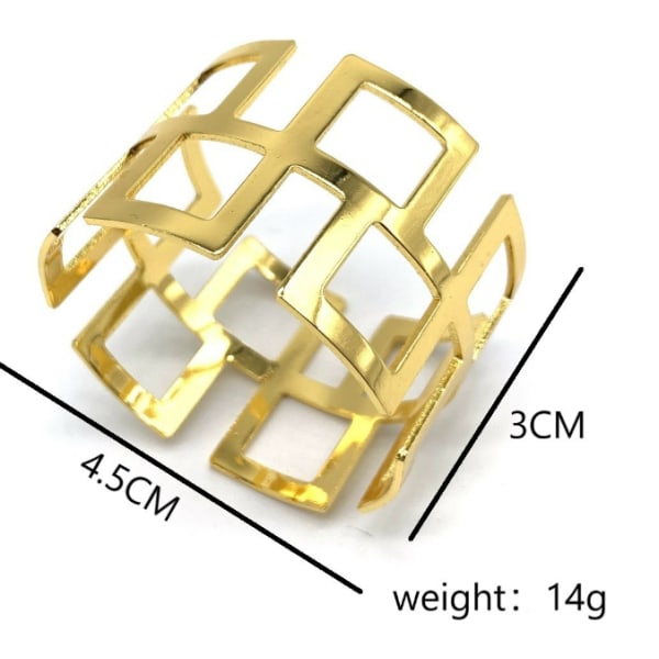 12 stk. Hotell Metallserviett med Gull Stor Mur Mønster Serviettring Gull+Sølv