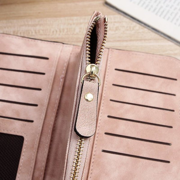 Damepung i PU-læder, trefoldet, lang, stor kapacitet, damepung, kreditkort, clutch, organizer Black