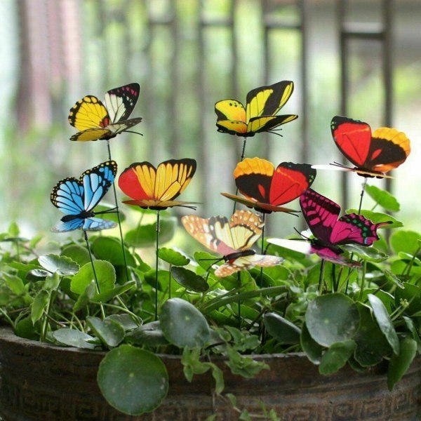 50 st färgglada fjärilar Trädgårdskrukor Nyckfulla fjärilsstakar Utomhusdekor Blomkrukor Dekoration