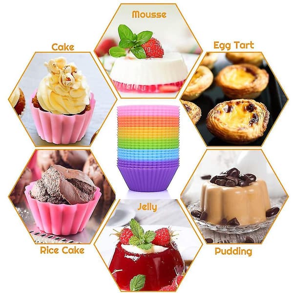 Genanvendelige og non-stick silikone bagekopper, cupcake liners, muffins 24Pcs