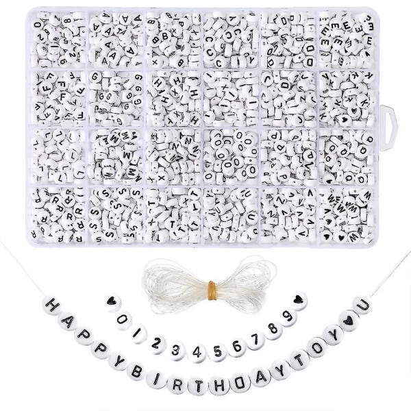 1200 bitar A-z bokstavspärlor, 7 * 4 mm sorterade alfabetpärlor och vita akrylbokstavspärlor för smyckenstillverkning Type  B