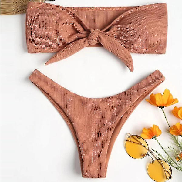 Kvinnors sexiga enfärgade push-up baddräkt mode strandkläder bikini badkläder