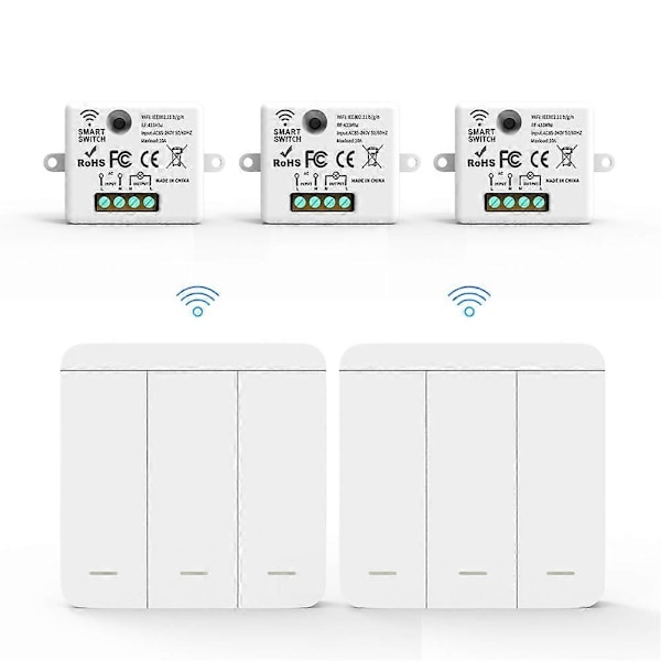 3 KPL Langaton Valokytkin RF 433Mhz Rele Vastaanotin 2x 3-osaisella Paneelikytkimellä LED-Kauko-ohjain LED-lampulle