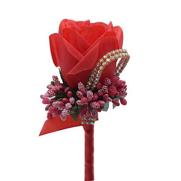 2 stk Rose Boutonniere, Bryllups Corsage, Håndlaget Kunstig Boutonniere Red
