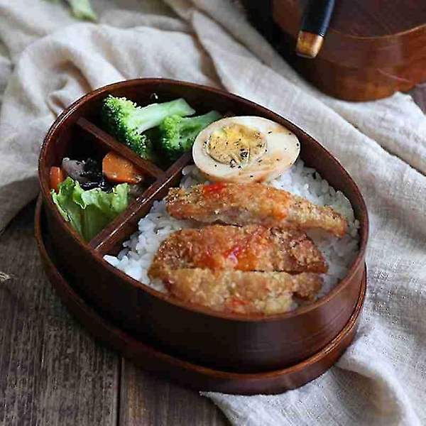 Japansk bærbar lunsjboks i tre, matboks med friskhet, bento-matbeholder, matboks for barn, skolelunsjboks, pikniklunsjboks