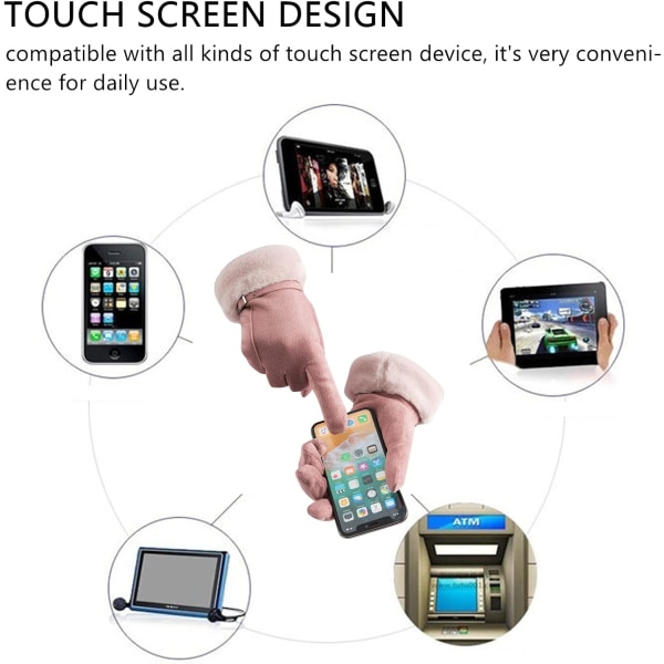 Vinterhansker for kvinner, varme fleecefôrede stretch tykke hansker, touchscreen-hansker for kaldt vær, vinterhansker for kvinner, khaki -2