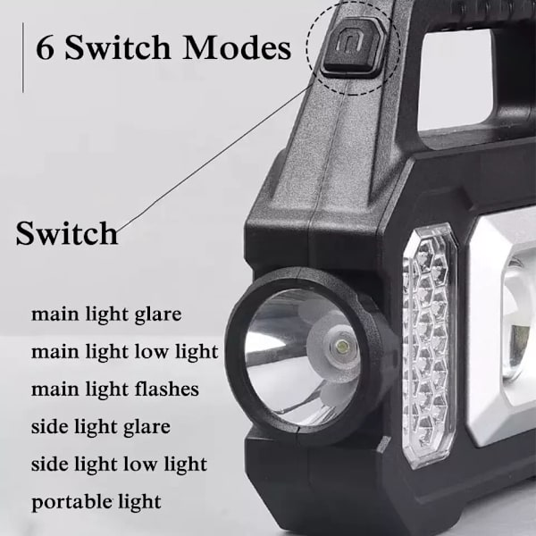 Strømforsynet Power output arbejdslys Indbygget litiumbatteri USB-opladning og solenergiopladning SMD COB LED genopladelig lommelygte