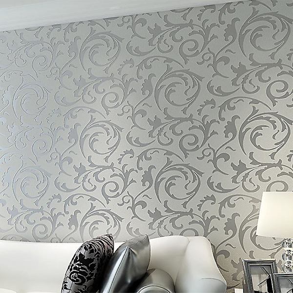Europæisk stil luksus damask non-woven 3d tapet simpelt præget væg rulle papir lodret soveværelse hjem dekoration Silver gray