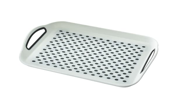 Svart + vit, Set med 2 stora halkfria serveringsbrickor - 32 cm x 45 cm x 4,5 cm - Plastbricka - Matbricka - Tebricka - Middagsbricka