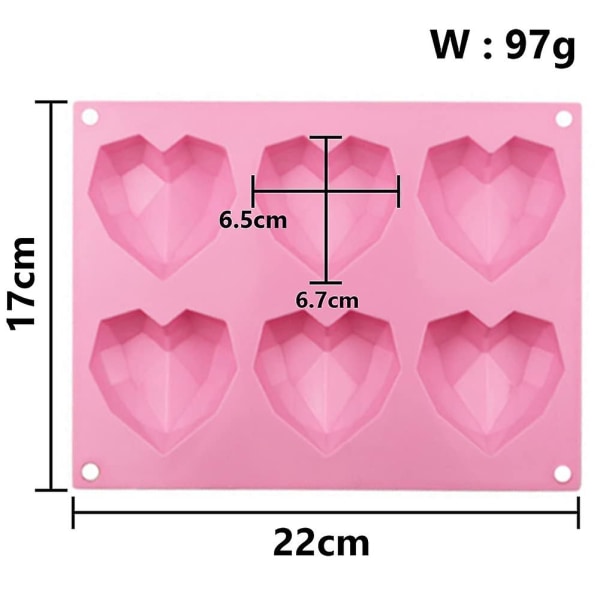 2 Pcs Heart Cake Molds, 6-cavity 3d Love Heart Diamond-shaped Silicone Baking Molds For Baking Cheesecakes Mousse Chocolate