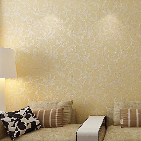 Europæisk stil luksus damask non-woven 3d tapet simpelt præget væg rulle papir lodret soveværelse hjem dekoration Beige