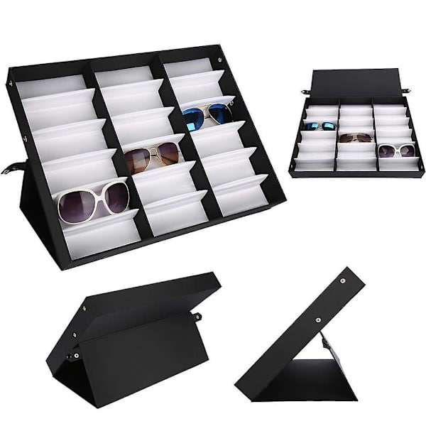18 rum briller æske, sammenklappelig briller display case, solbriller opbevaringsboks arrangør Black White