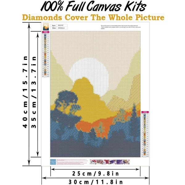 Diamond painting mountain kit, diamond art kit for adults, abstract landscape painting with diamond round gift, wall decoration 12x16