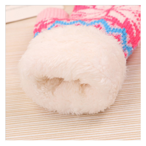 Toddler Kids Vantar med Snöre Vinter Varma Stretch Stickade Hel Finger Snöhandskar Barn Magiska Skidhandskar Fleece Fodrade rosa