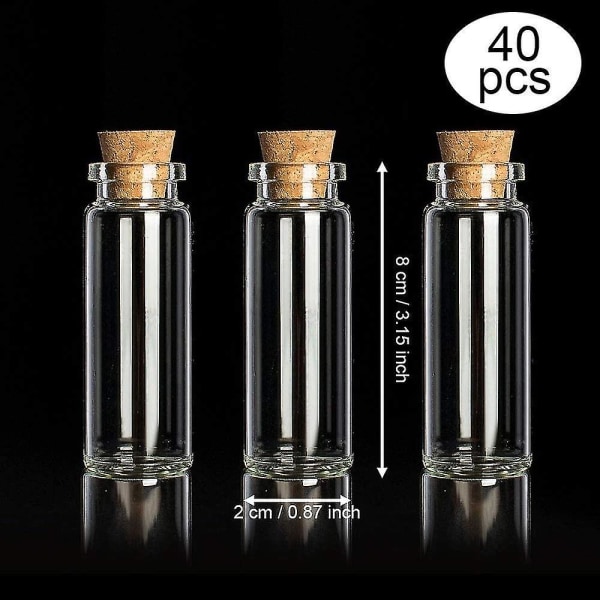 40 stycken små klara glasflaskor, miniglasflaska med proppar, små burkar