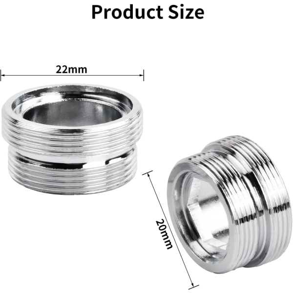 2 stk. kranadapter hann gjenge, metall kranlufteradapter, aluminium metall adapter for kjøkkenkran vannrenseradapter (M20-M22)