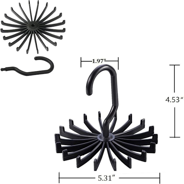 6 stk roterende kleshenger for skjerf slipsholder roterende kleshengere slipsstativ for slips sklisikker klesstativ 20 plast kroker holder hvit svart
