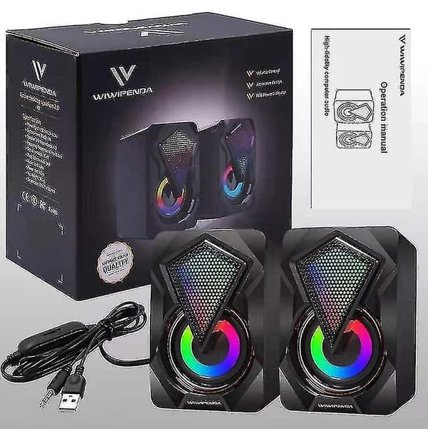 2.0 USB-drevne stationære computerhøjttalere lysende RGB-kablet minihøjttaler