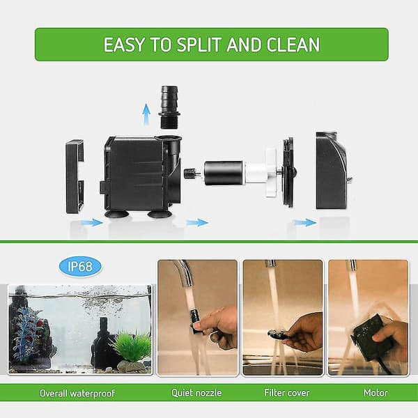 Nedsänkbar pump, vattenpump med fontänpump med 5ft strömkabel 65W
