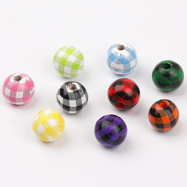 25 st handgjorda pärlor i svartvitt rutigt trä 25pcs RedBlack