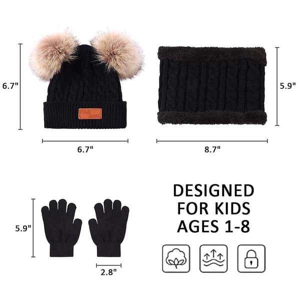 Barn Vintermössa Halsduk Vantar Set Stickad Varm Småbarn Vintermössa Vantar Halsvärmare Black
