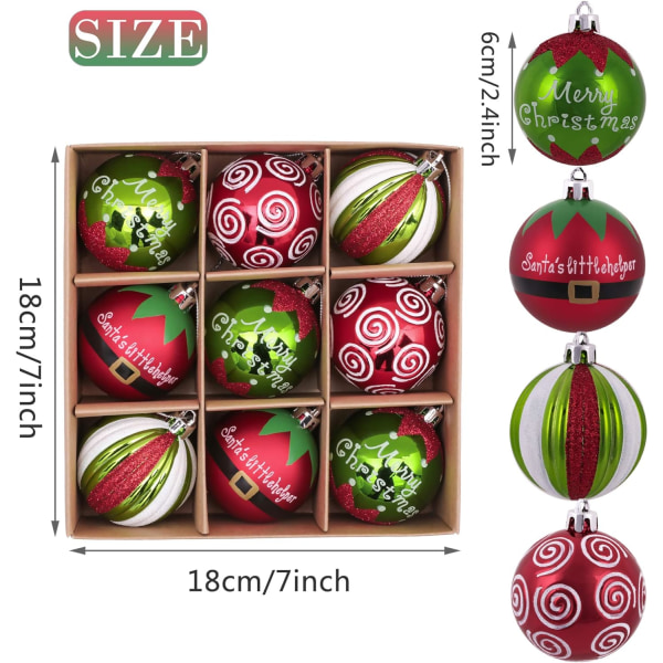 cm julgranskulor, julgranskulor, röd, grön och vit tomte-tema, julgransdekoration