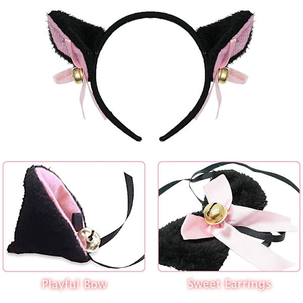 Katt Cosplay Kostym - 5 Delar Set Kattöron & Svans Med Krage Tassar Handskar