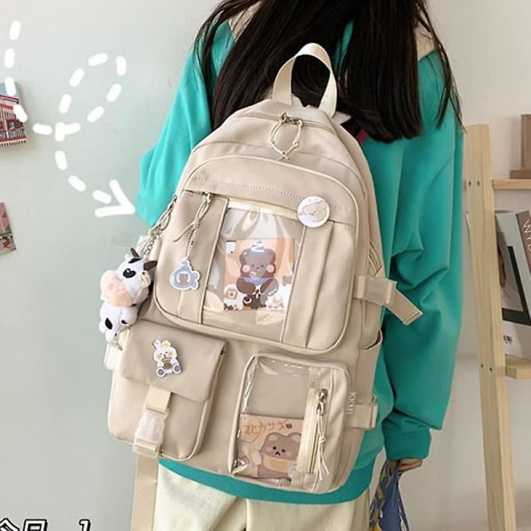 Kawaii Ryggsekk Med Pins Kawaii Skolesekk Søt Estetisk Ryggsekk Søt Kawaii Ryggsekk For Skole White