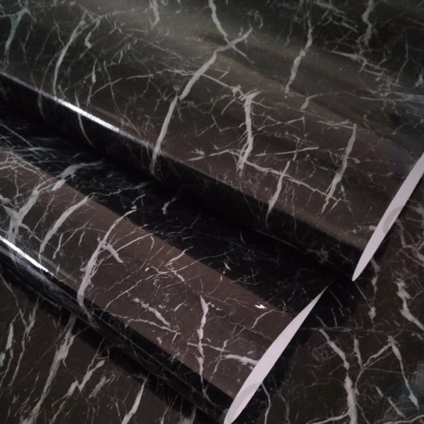 2 styks sort klæbende tapet møbelklæbende papir 40 cm × 100 cm dekorativt selvklæbende rulle PVC-marmorklæbende film Vandtæt møbelklæbemiddel