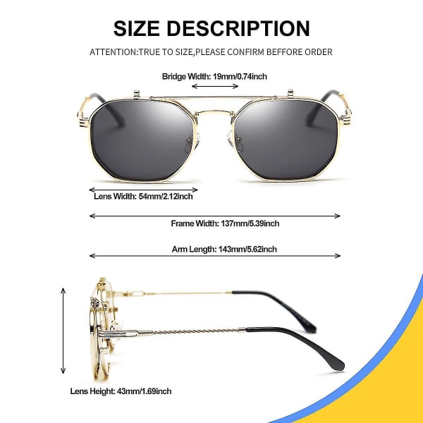 Retro Sunglasses For Women Men Steampunk Sunglasses Flip Up Sunglasses Metal Frame Sun Glasses Uv