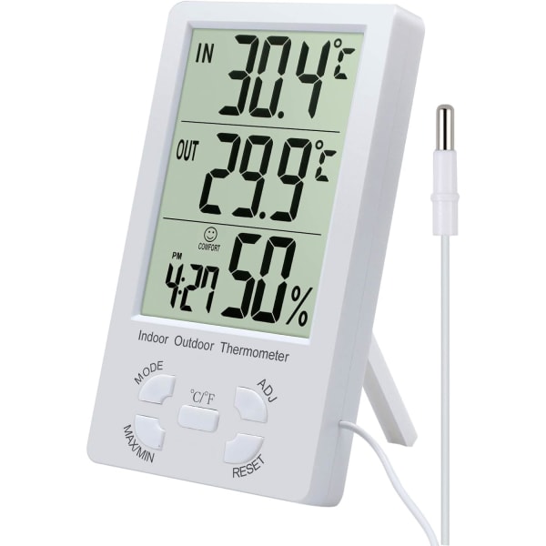 Digitalt hygrometer termometer, LCD digitalt termometer med probe, indendørs og udendørs hygrometer, køleskabstester sensor