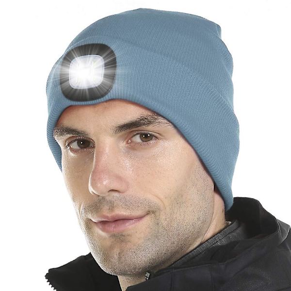 Unisex LED-belysning Beanie Cap USB-laddningsbar Hands Free 4 LED-strålkastare Hatt Varm Vinter Stickad Hatt Med LED-ficklampa För Vandring Cykling Camping 19