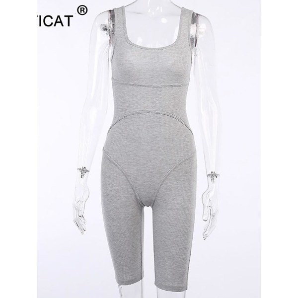 Articat Ribbed Knitted Skinny Jumpsuit Naiset Hihaton Bodycon Rompers Naiset Jumpsuit Casual Kesä Bodysuits Fitness Playsuit M