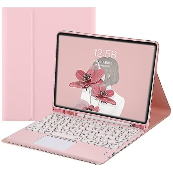 Ipad Pro 12,9-tommer aftageligt Touch Bluetooth Rund Keyboard Tastaturtaske Pink
