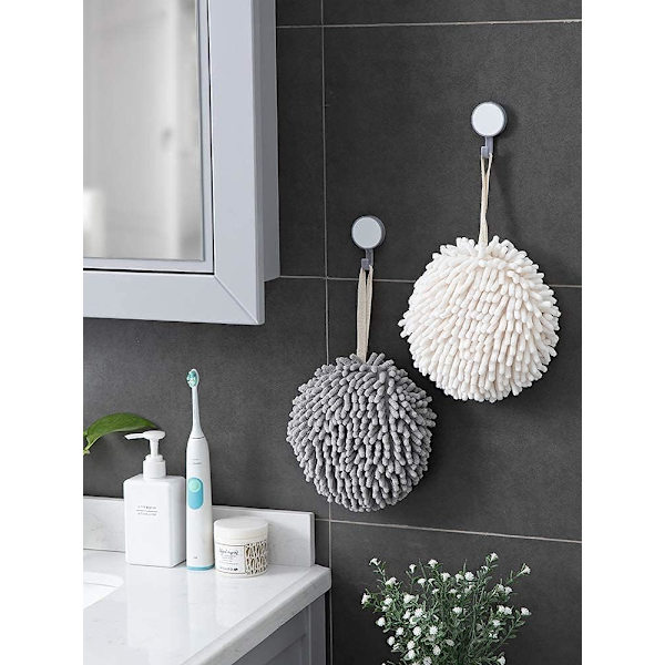 Mykt badehåndklekule-sett med 2 hvite og grå - Tørk hendene dine umiddelbart og enkelt med dette kreative og dekorative badehåndkle-settet for badet